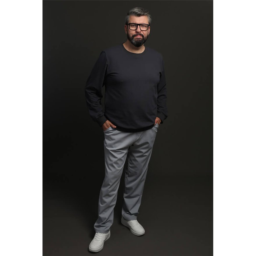 Spodnie męskie CASUAL szare z prostą nogawką i regulacją w pasie