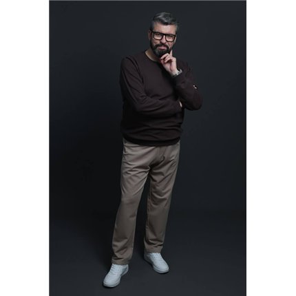 Spodnie męskie CASUAL beżowe z prostą nogawką i regulacją w pasie