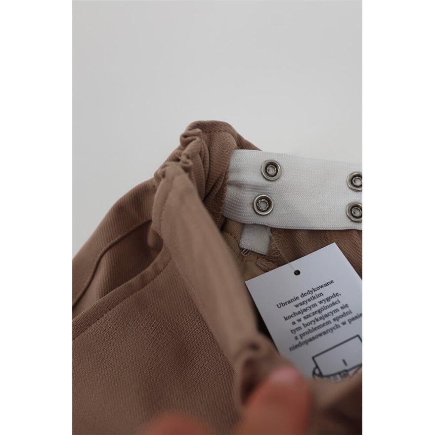 Spodnie męskie CASUAL beżowe z prostą nogawką i regulacją w pasie