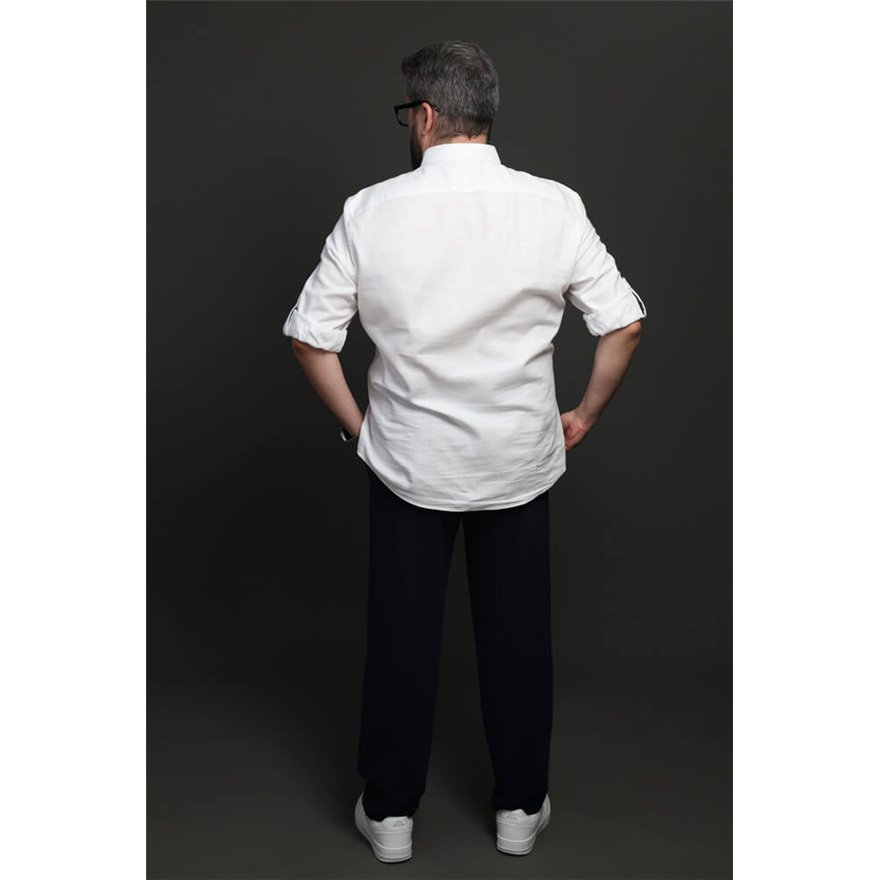 Spodnie męskie CASUAL granatowe z prostą nogawką i regulacją w pasie