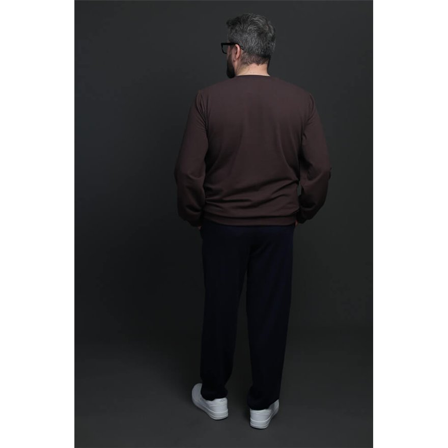 Spodnie męskie CASUAL granatowe z prostą nogawką i regulacją w pasie