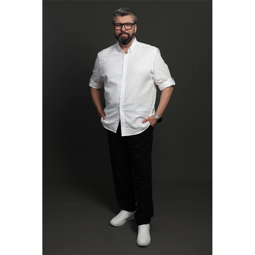 Spodnie męskie CASUAL czarne z prostą nogawką i regulacją w pasie