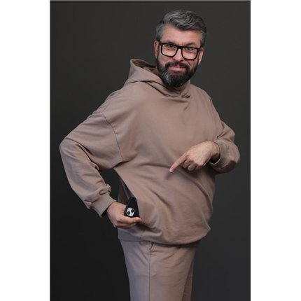 Bluza męska MOVE beżowa na meszku z ukryta kieszenią na telefon