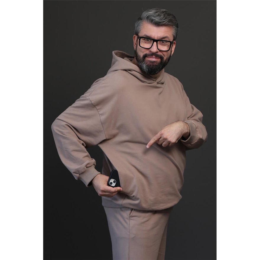 Bluza męska MOVE beżowa na meszku z ukryta kieszenią na telefon