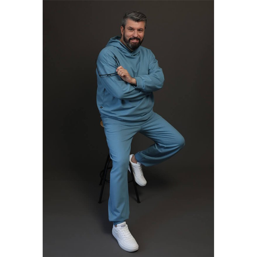 Spodnie ocieplane męskie MOVE niebieskie na meszku ze ściągaczami regulowane w pasie