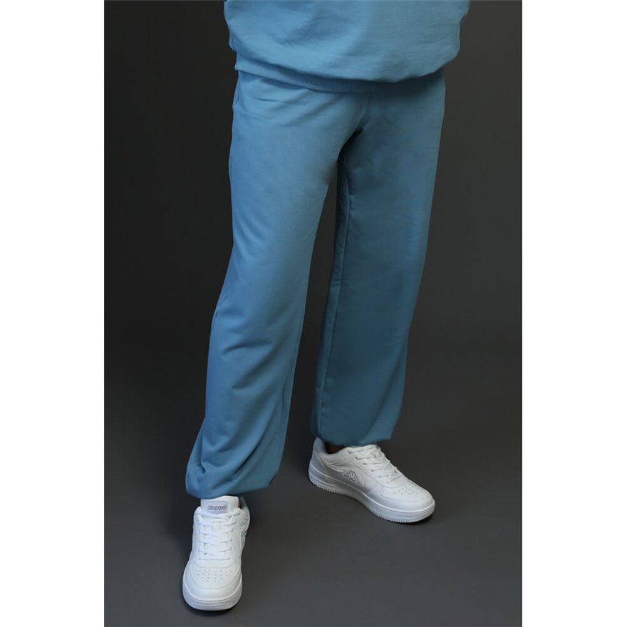 Spodnie ocieplane męskie MOVE niebieskie na meszku ze ściągaczami regulowane w pasie