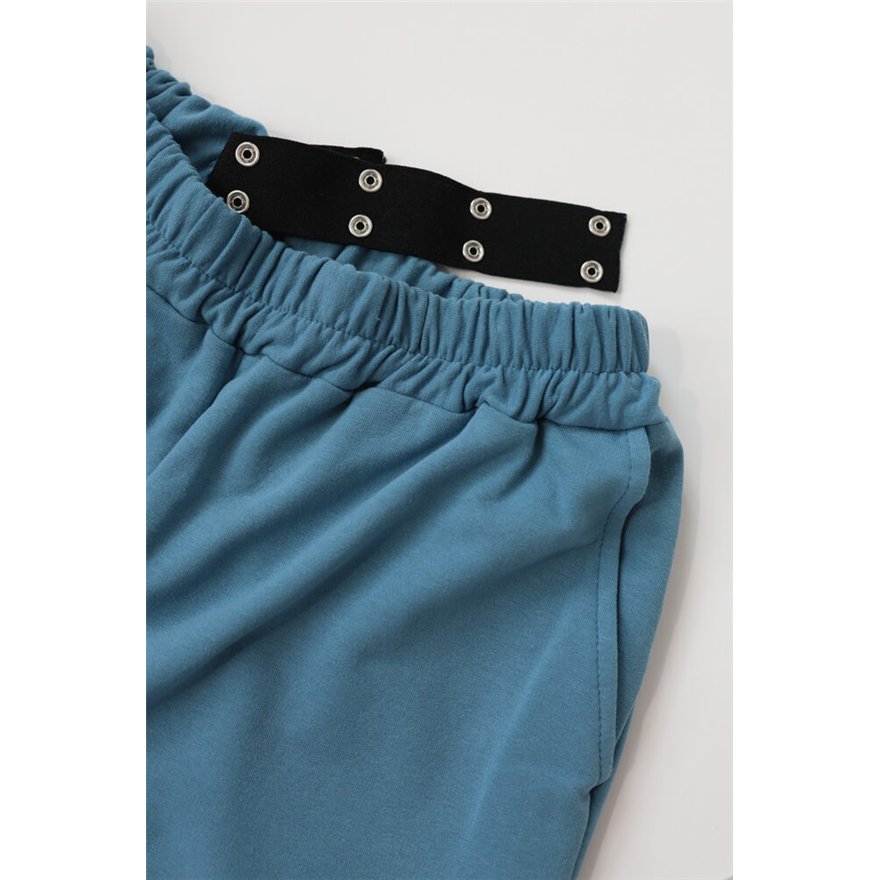 Spodnie ocieplane męskie MOVE niebieskie na meszku ze ściągaczami regulowane w pasie