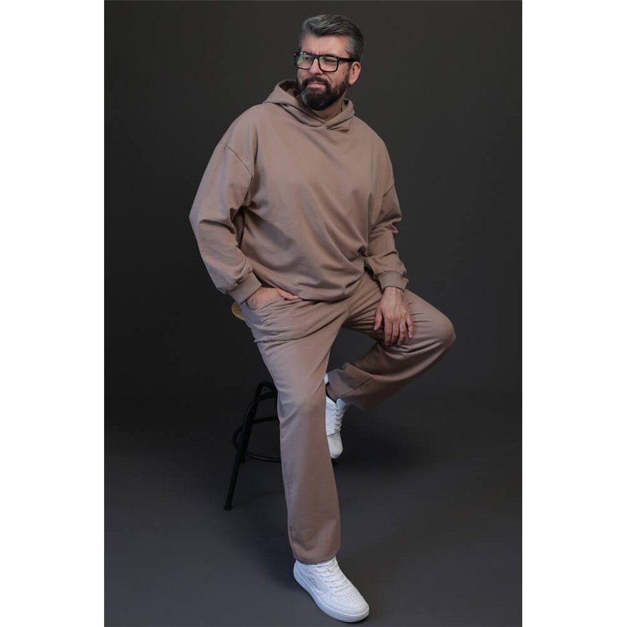 Spodnie ocieplane męskie MOVE beżowe na meszku ze ściągaczami regulowane w pasie