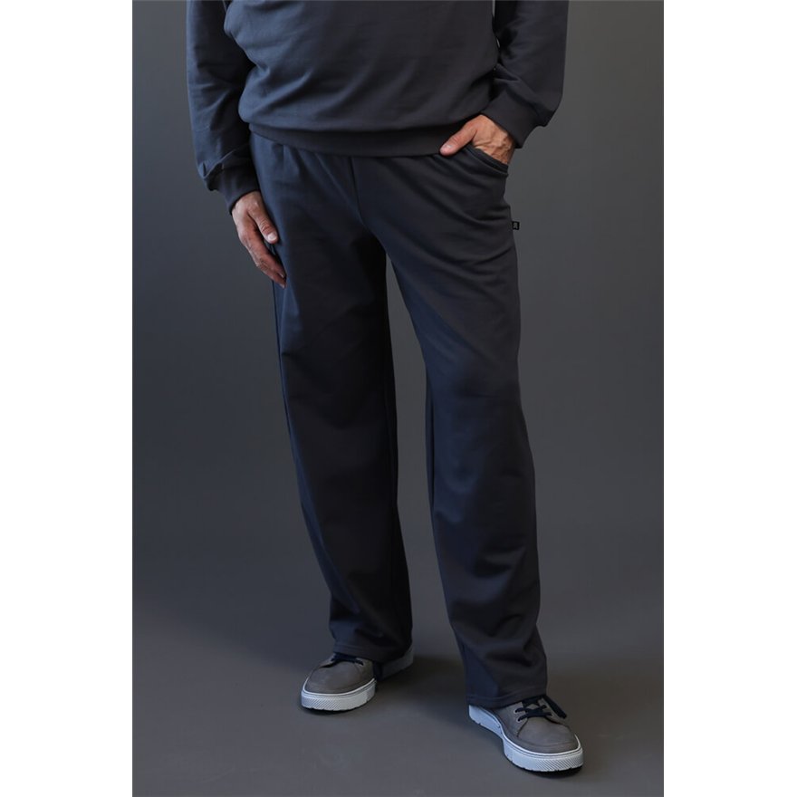 Spodnie ocieplane męskie BEAT grafitowe na meszku, proste nogawki, wysoki stan, regulowane w pasie