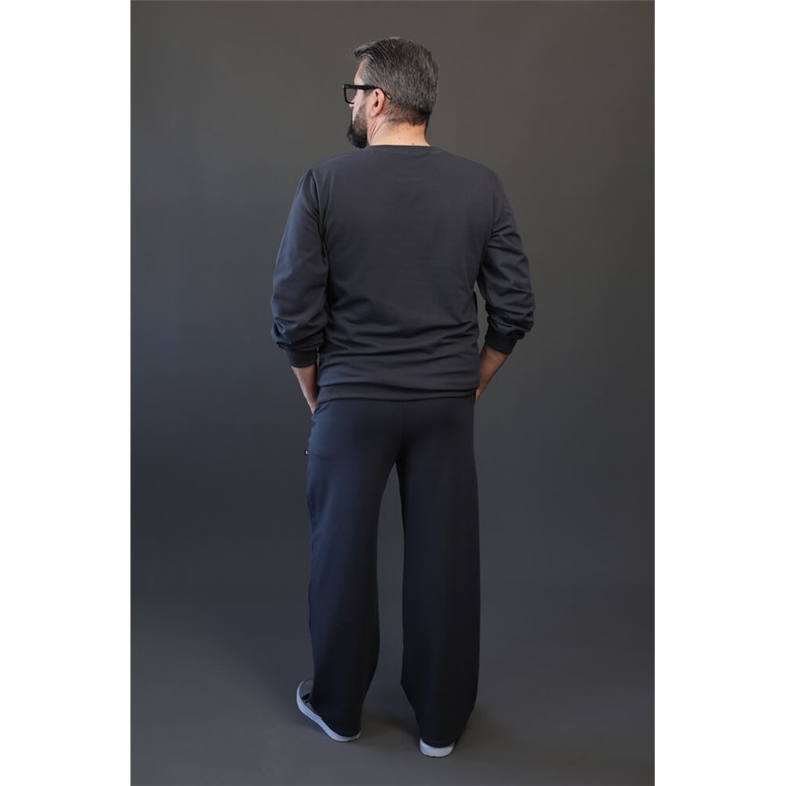 Spodnie ocieplane męskie BEAT grafitowe na meszku, proste nogawki, wysoki stan, regulowane w pasie