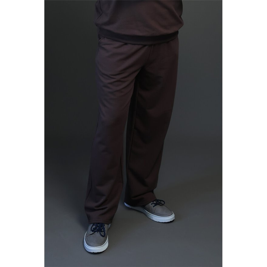 Spodnie ocieplane męskie BEAT brązowe na meszku, proste nogawki, wysoki stan, regulowane w pasie