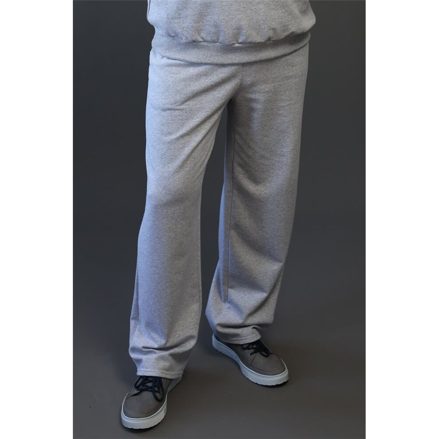 Spodnie ocieplane męskie BEAT szare na meszku, proste nogawki, wysoki stan, regulowane w pasie