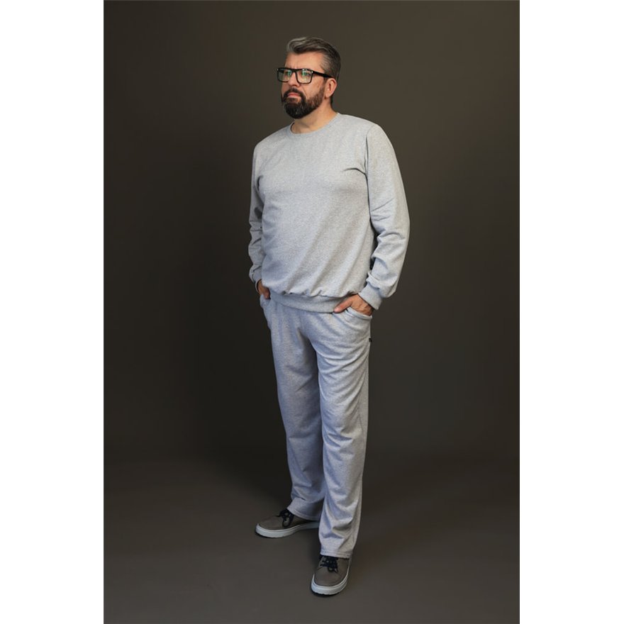 Spodnie ocieplane męskie BEAT szare na meszku, proste nogawki, wysoki stan, regulowane w pasie