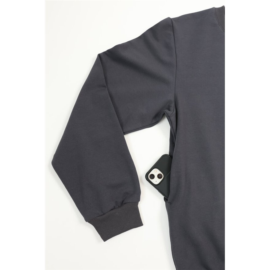 Bluza męska BEAT grafitowa na meszku z ukrytą kieszenią na telefon