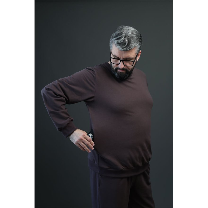 Bluza męska BEAT brązowa na meszku z ukrytą kieszenią na telefon