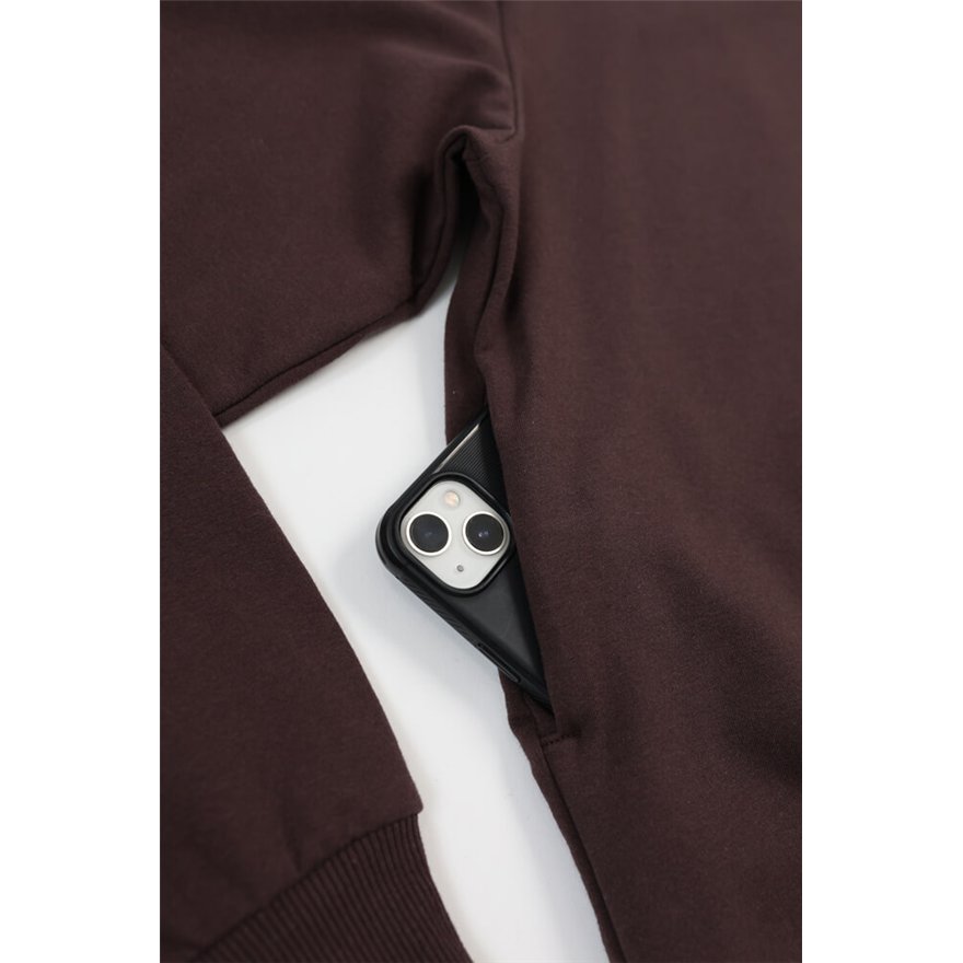 Bluza męska BEAT brązowa na meszku z ukrytą kieszenią na telefon