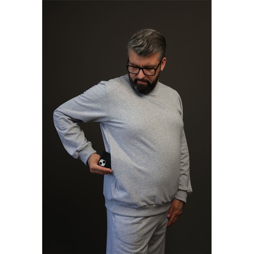 Bluza męska BEAT szara na meszku z ukrytą kieszenią na telefon