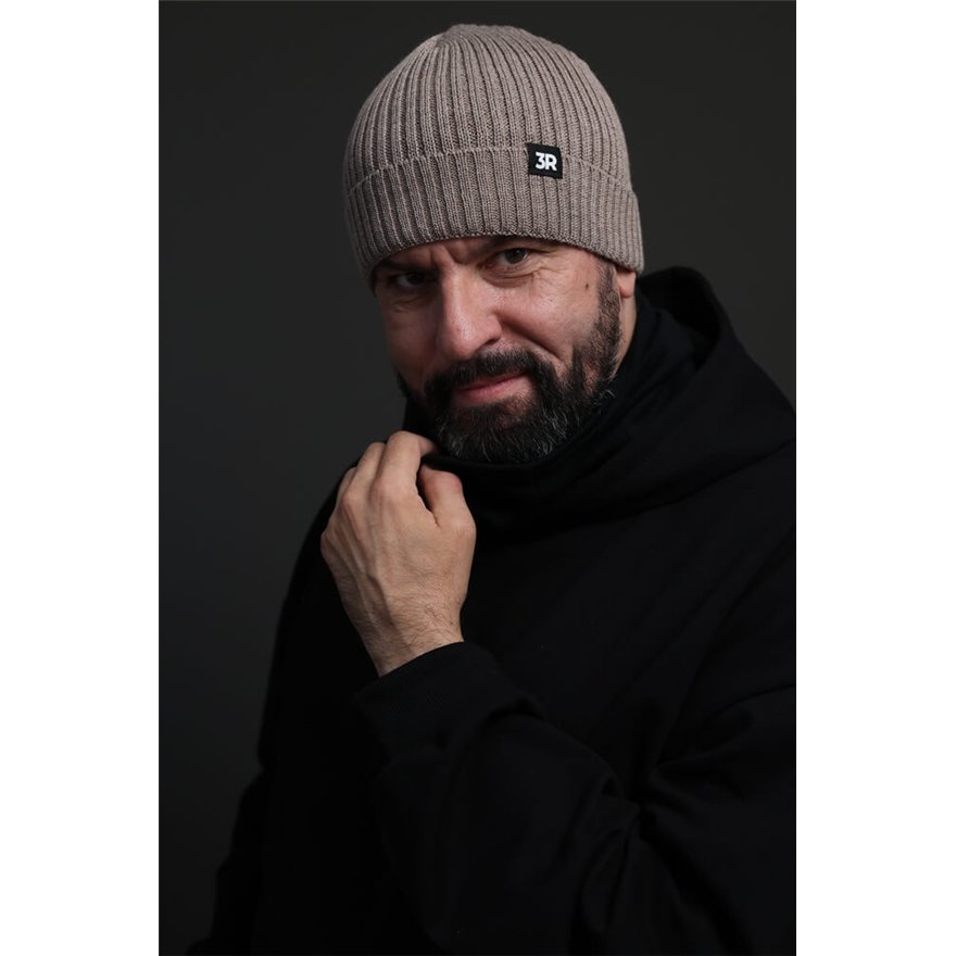 Merino czapka męska beżowa 100% wełna