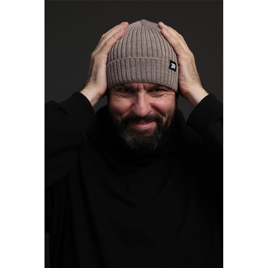 Merino czapka męska beżowa 100% wełna