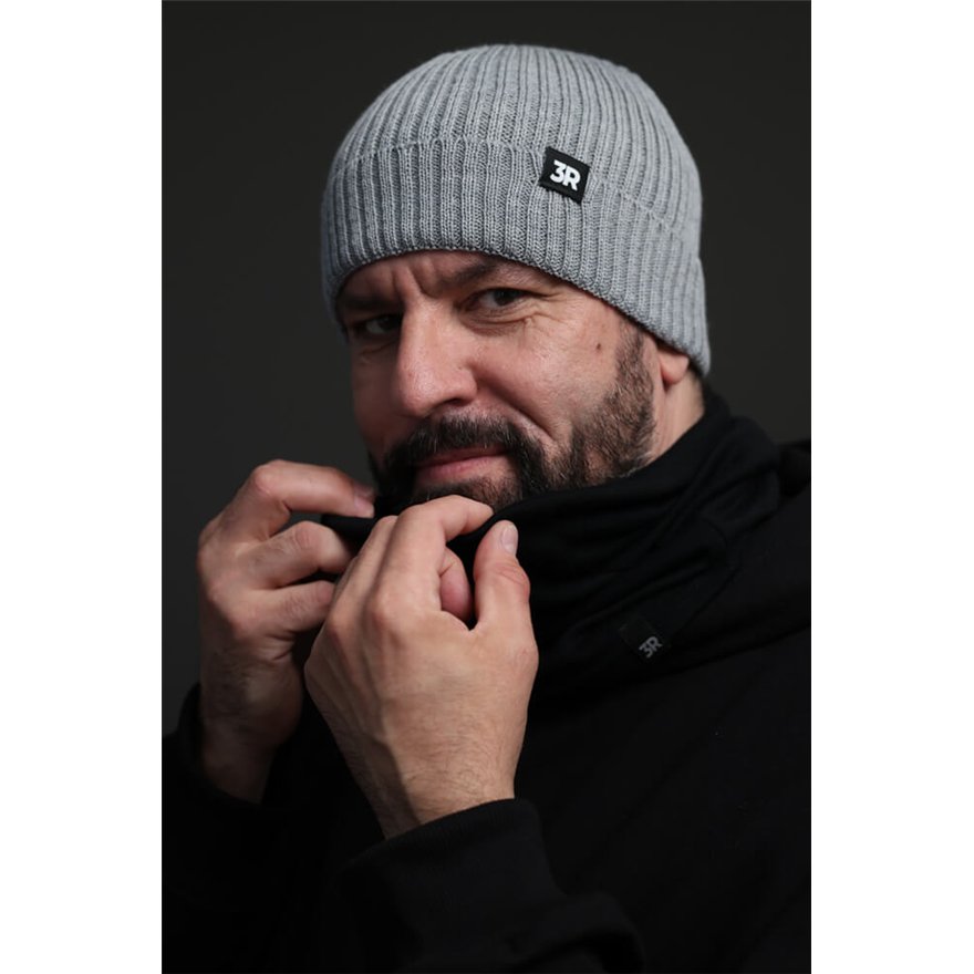 Merino czapka męska szara 100% wełna